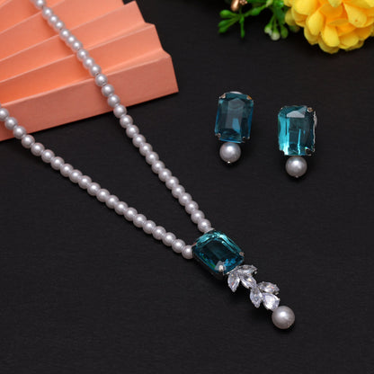 Firozi Color Stone Necklace Set (STN217FRZ) - Preyans.com