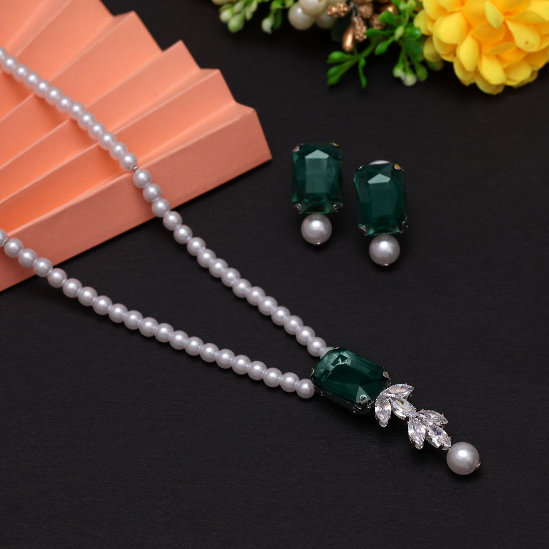 Green Color Stone Necklace Set (STN217GRN) - Preyans.com