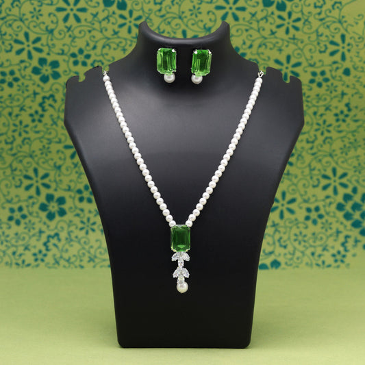 Light Green Color Stone Necklace Set (STN217LGRN)