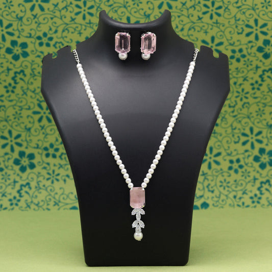 Pink Color Stone Necklace Set (STN217PNK)