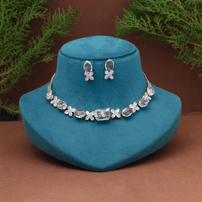 Silver Color Stone Necklace Set (STN218SLV) - Preyans.com