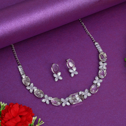 Silver Color Stone Necklace Set (STN218SLV) - Preyans.com