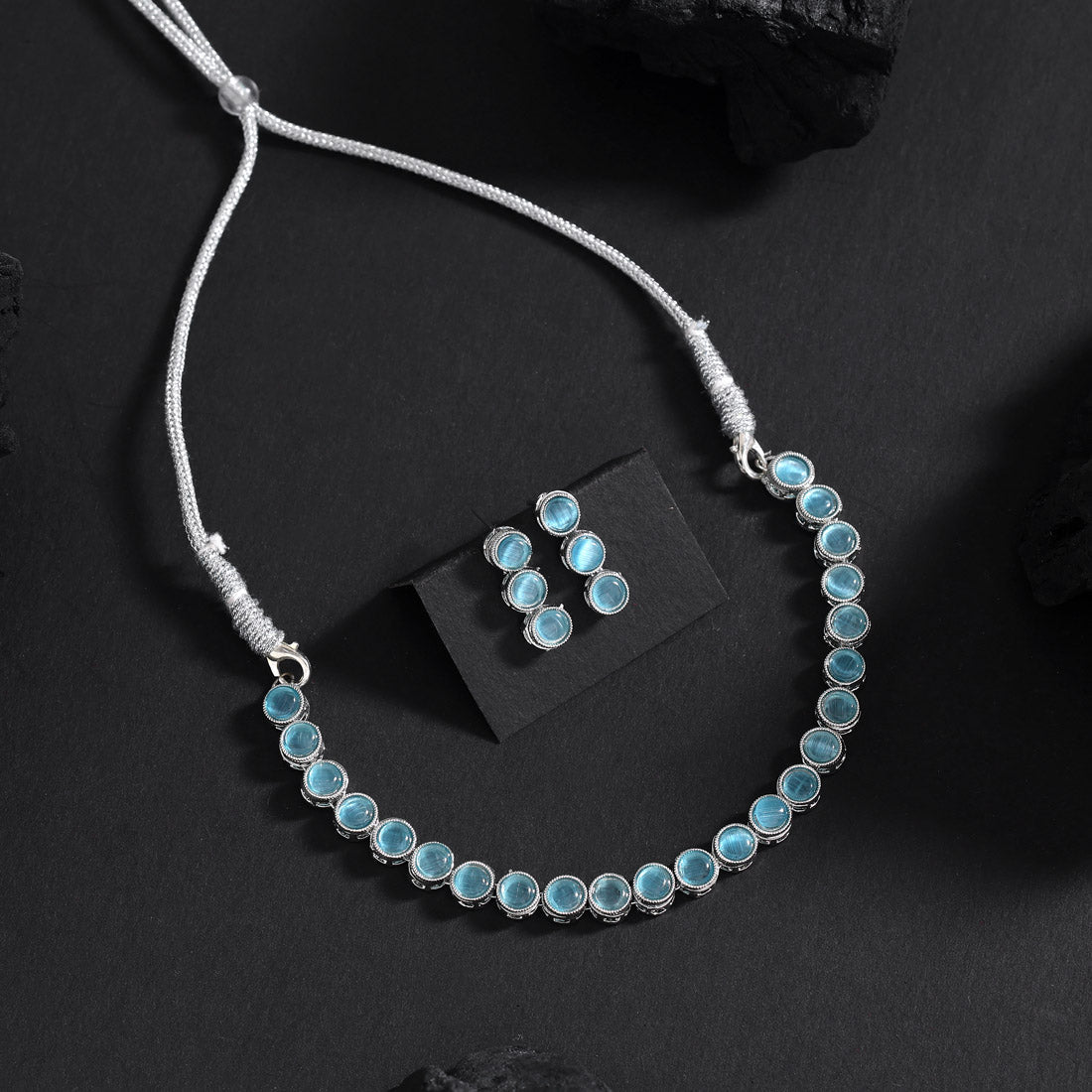 Firozi Color Stone Necklace Set (STN227FRZ) - Preyans.com