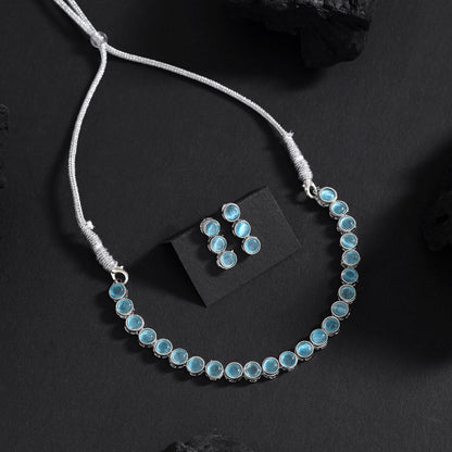 Firozi Color Stone Necklace Set (STN227FRZ) - Preyans.com