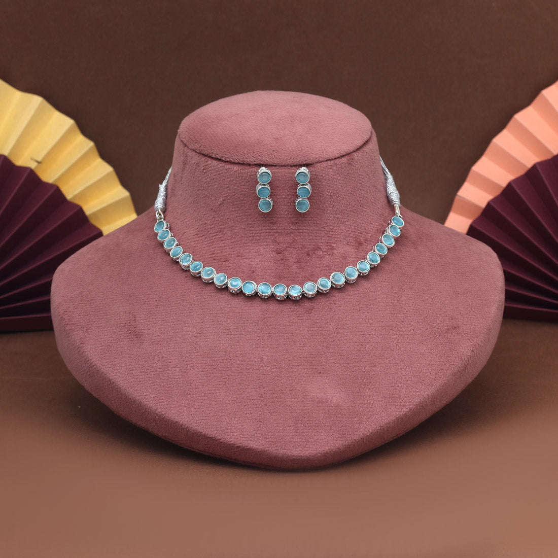 Firozi Color Stone Necklace Set (STN227FRZ) - Preyans.com