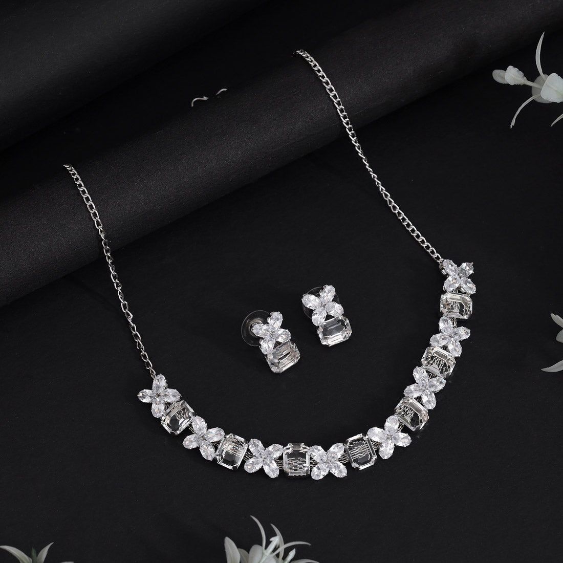 White Color Stone Necklace Set (STN232WHT) - Preyans.com