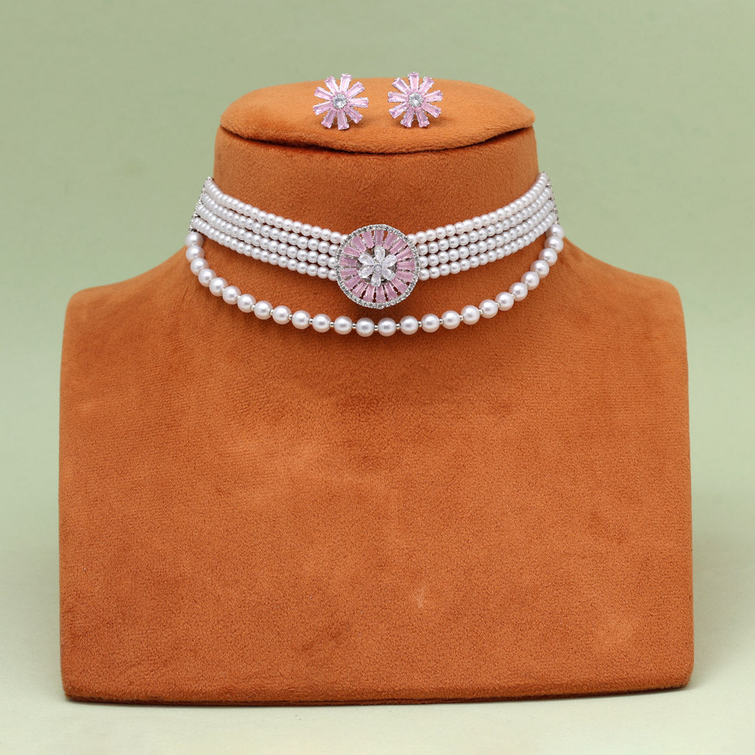 Light Pink Color Choker Stone Necklace Set (STN238LPNK) - Preyans.com