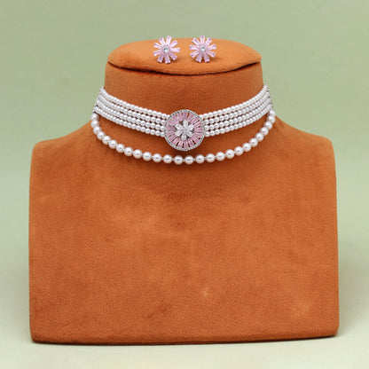 Light Pink Color Choker Stone Necklace Set (STN238LPNK) - Preyans.com