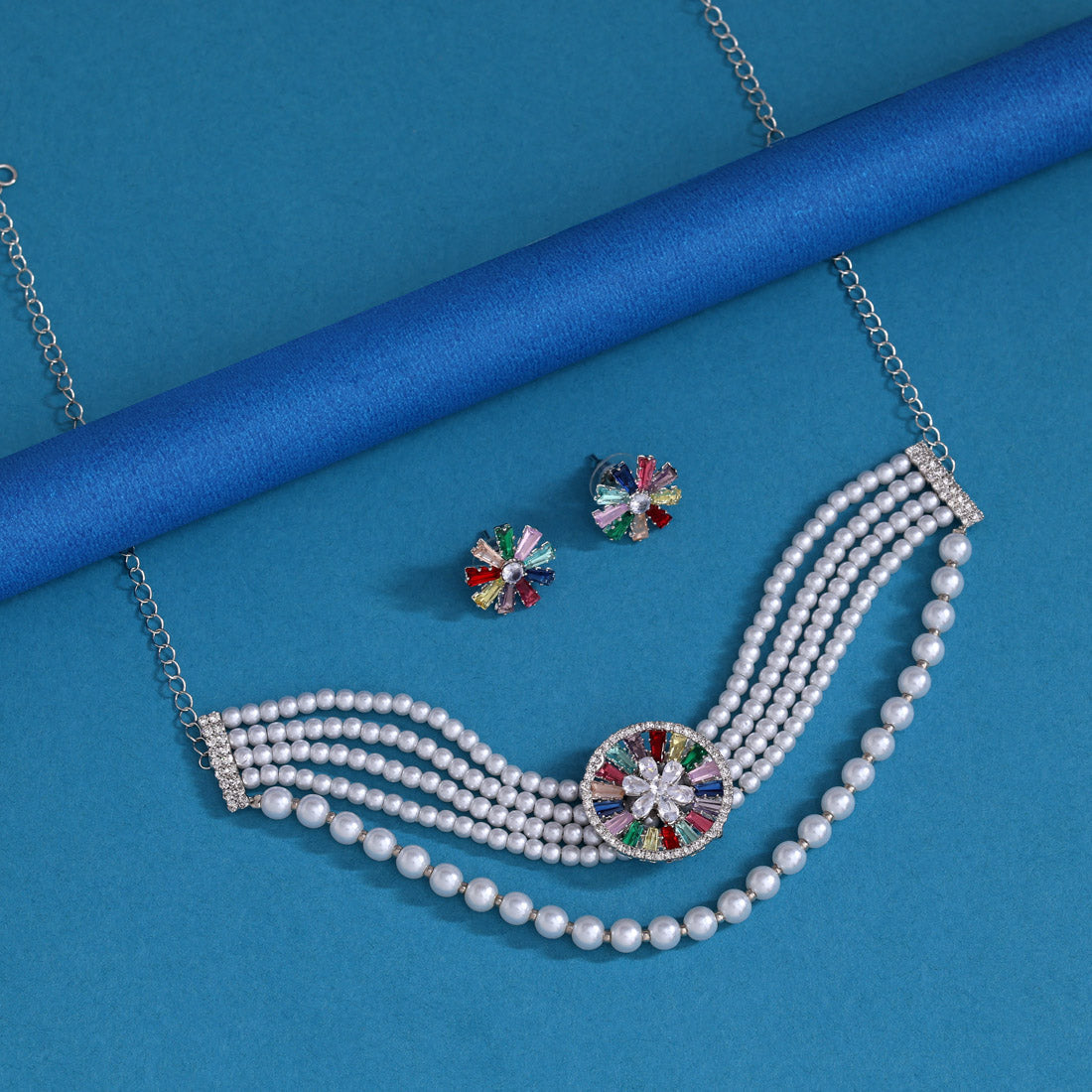 Multi Color Choker Stone Necklace Set (STN238MLT) - Preyans.com