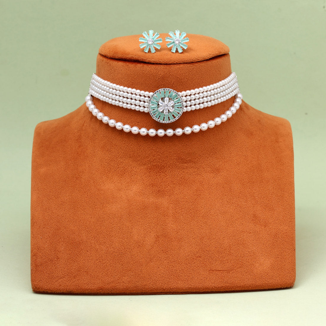 Pista Green Color Choker Stone Necklace Set (STN238PGRN) - Preyans.com