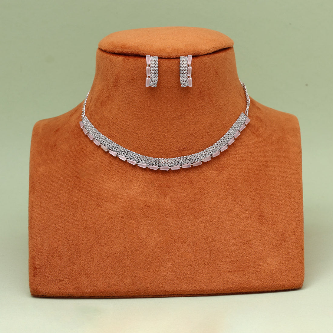 Baby Pink Color Stone Necklace Set (STN239BPNK) - Preyans.com