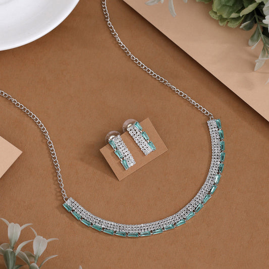 Light Green Color Stone Necklace Set (STN239LGRN) - Preyans.com