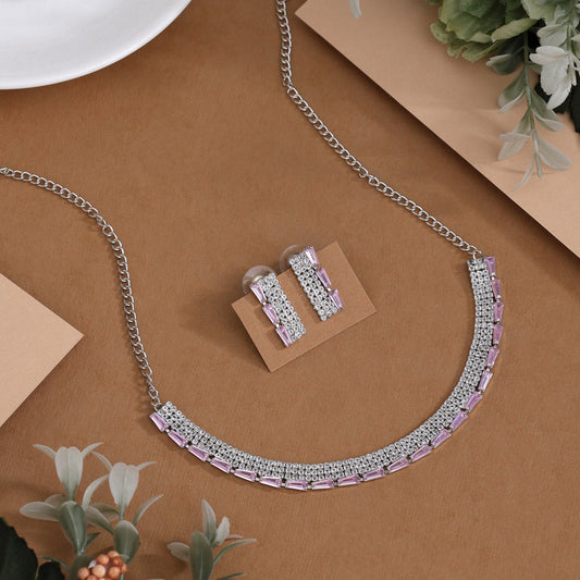 Light Pink Color Stone Necklace Set (STN239LPNK) - Preyans.com