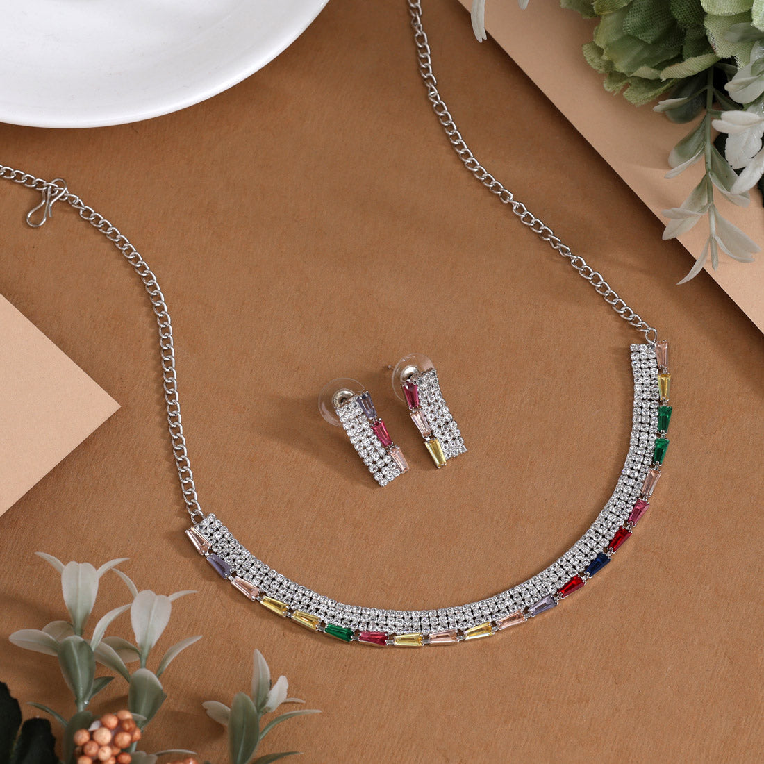 Multi Color Stone Necklace Set (STN239MLT) - Preyans.com