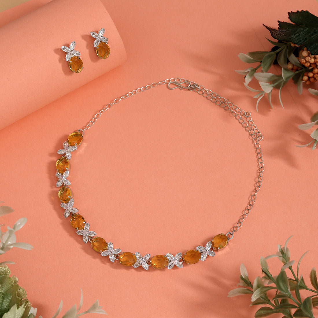 Yellow Color Stone Necklace Set (STN240YLW) - Preyans.com
