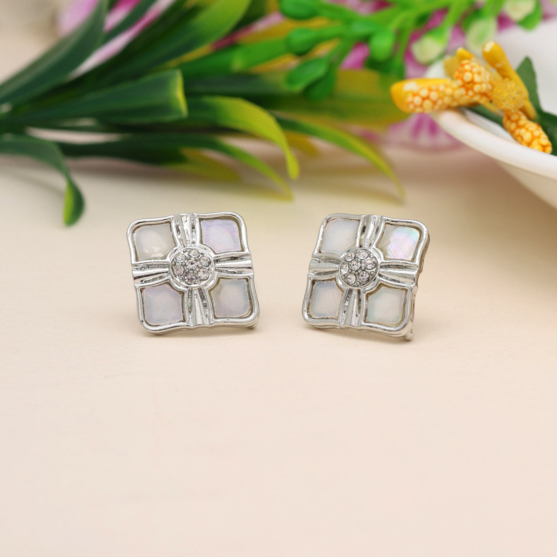 White Color Stud Earrings (STUD206WHT) - preyans.com