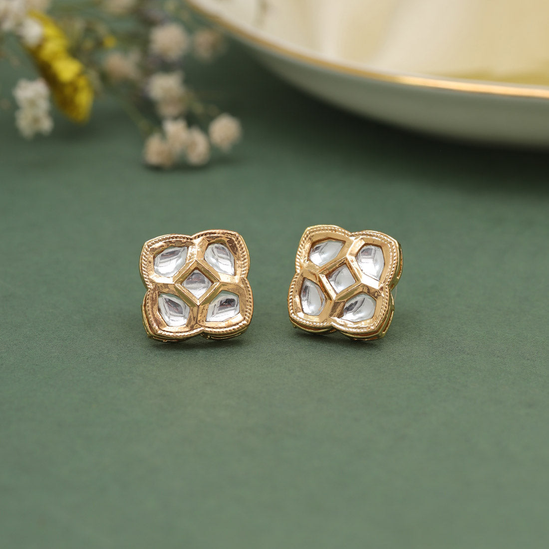 White Color Stud Earrings (STUD211WHT) - preyans.com