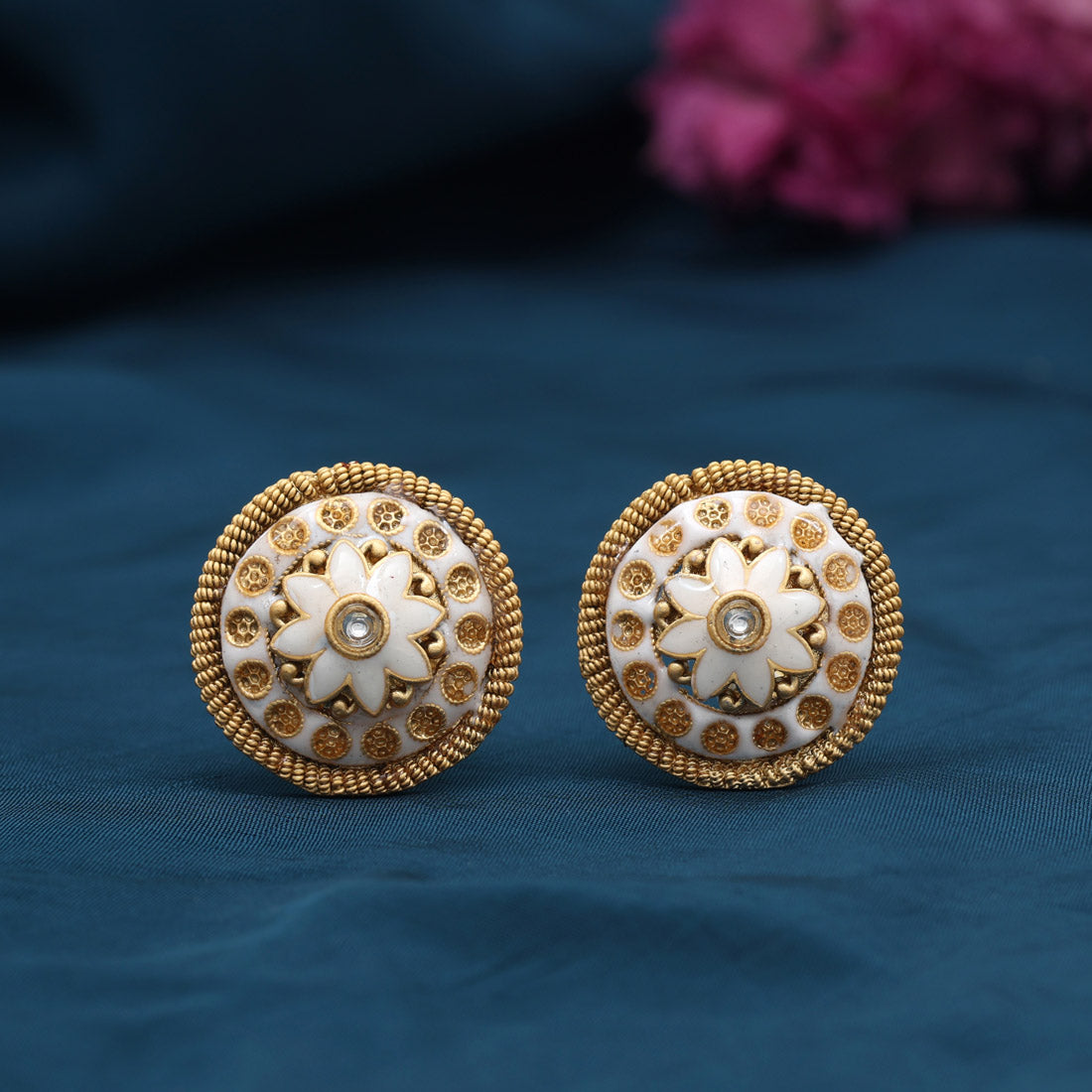 Gold Color Stud Earrings (STUD227GLD) - Preyans.com