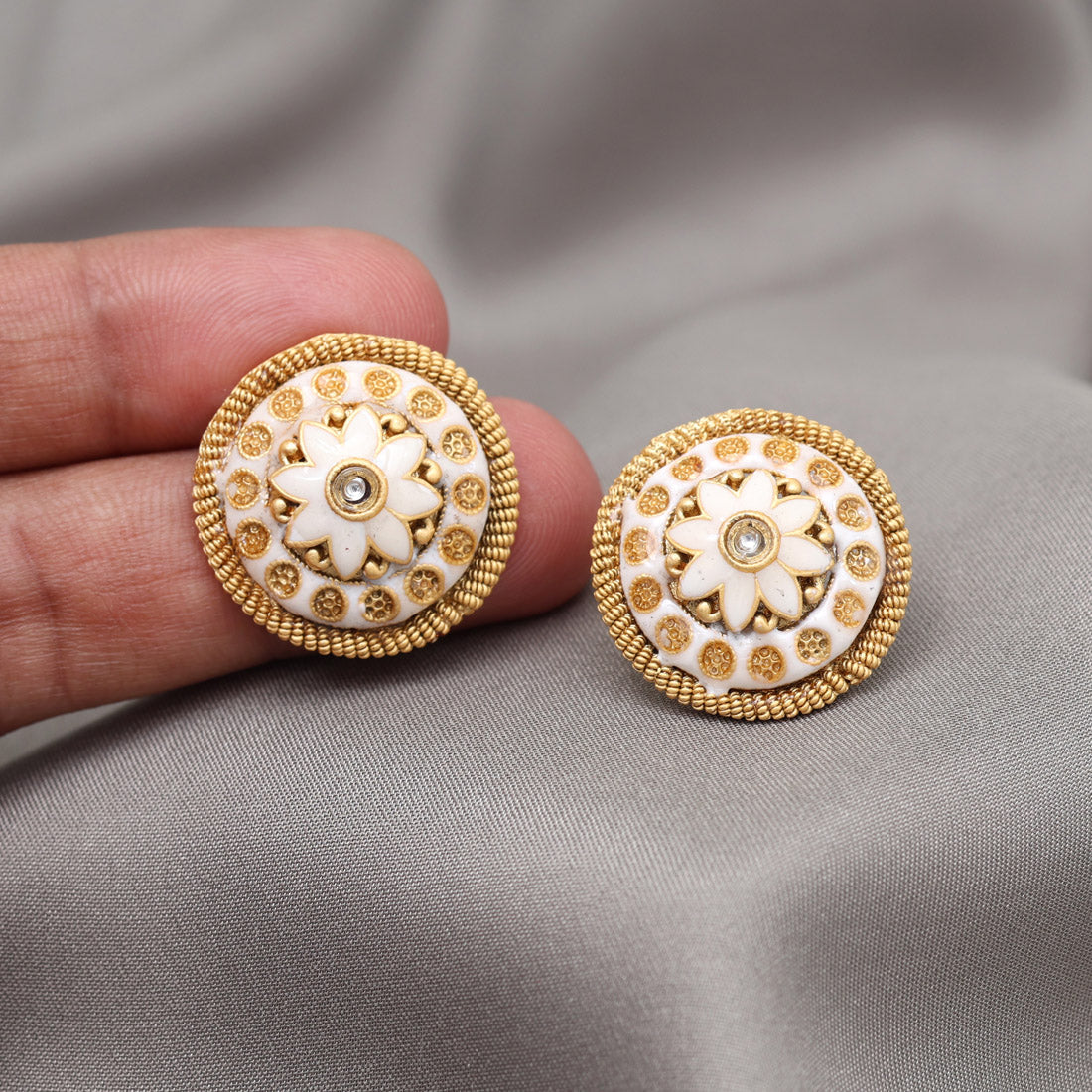 Gold Color Stud Earrings (STUD227GLD) - Preyans.com