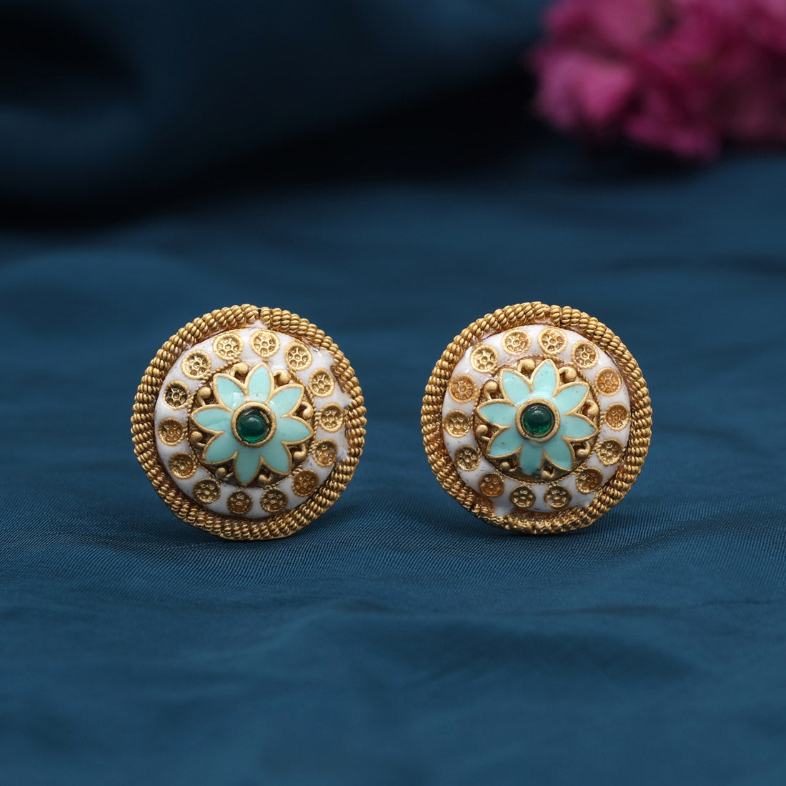 Green Color Stud Earrings (STUD227GRN) - Preyans.com