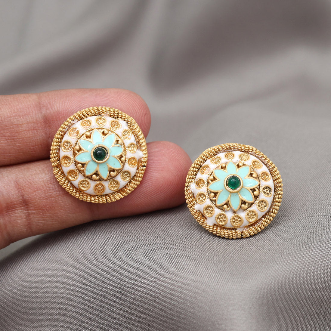 Green Color Stud Earrings (STUD227GRN) - Preyans.com