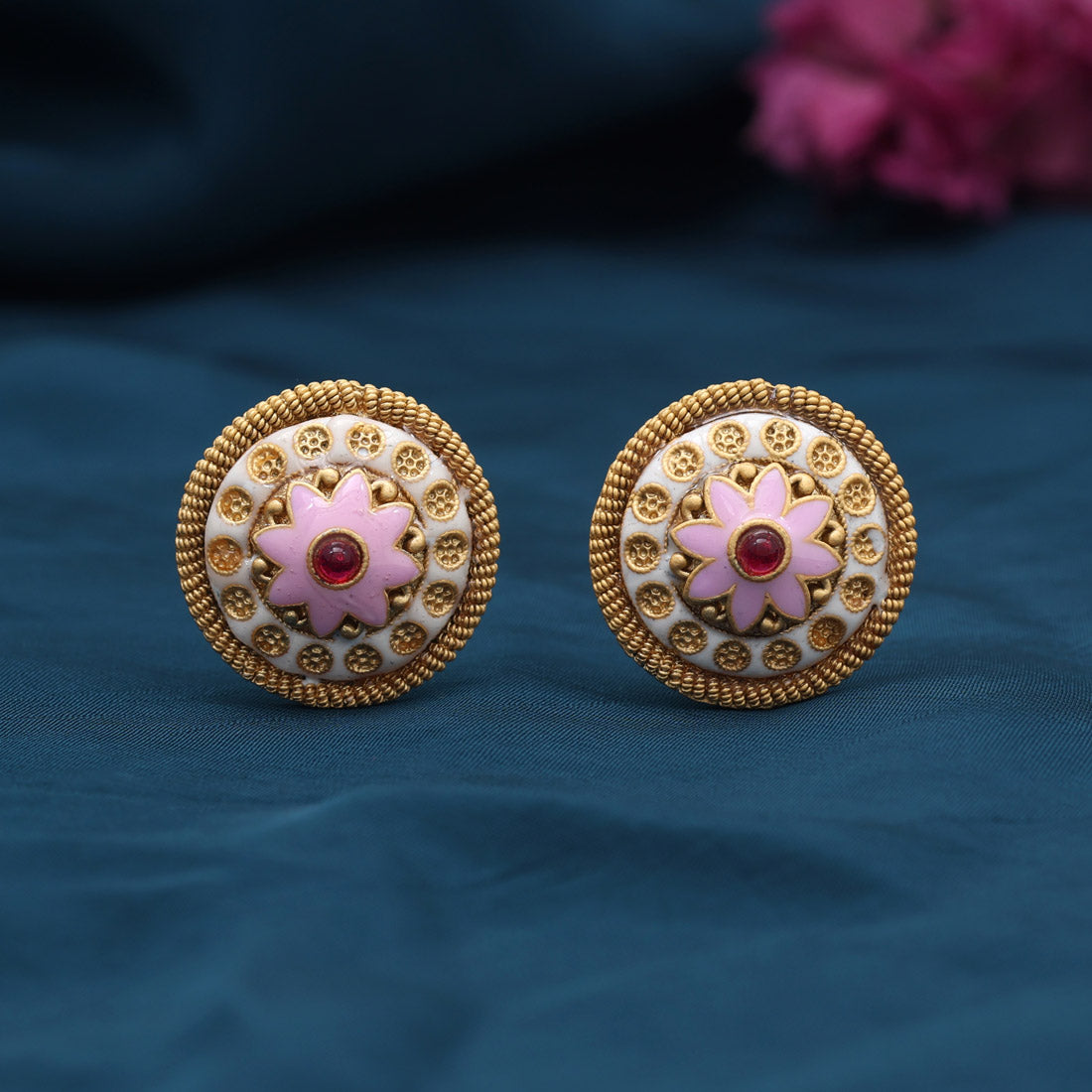 Pink Color Stud Earrings (STUD227PNK) - Preyans.com