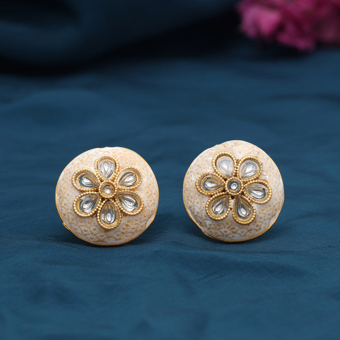 Gold Color Stud Earrings (STUD228GLD) - Preyans.com