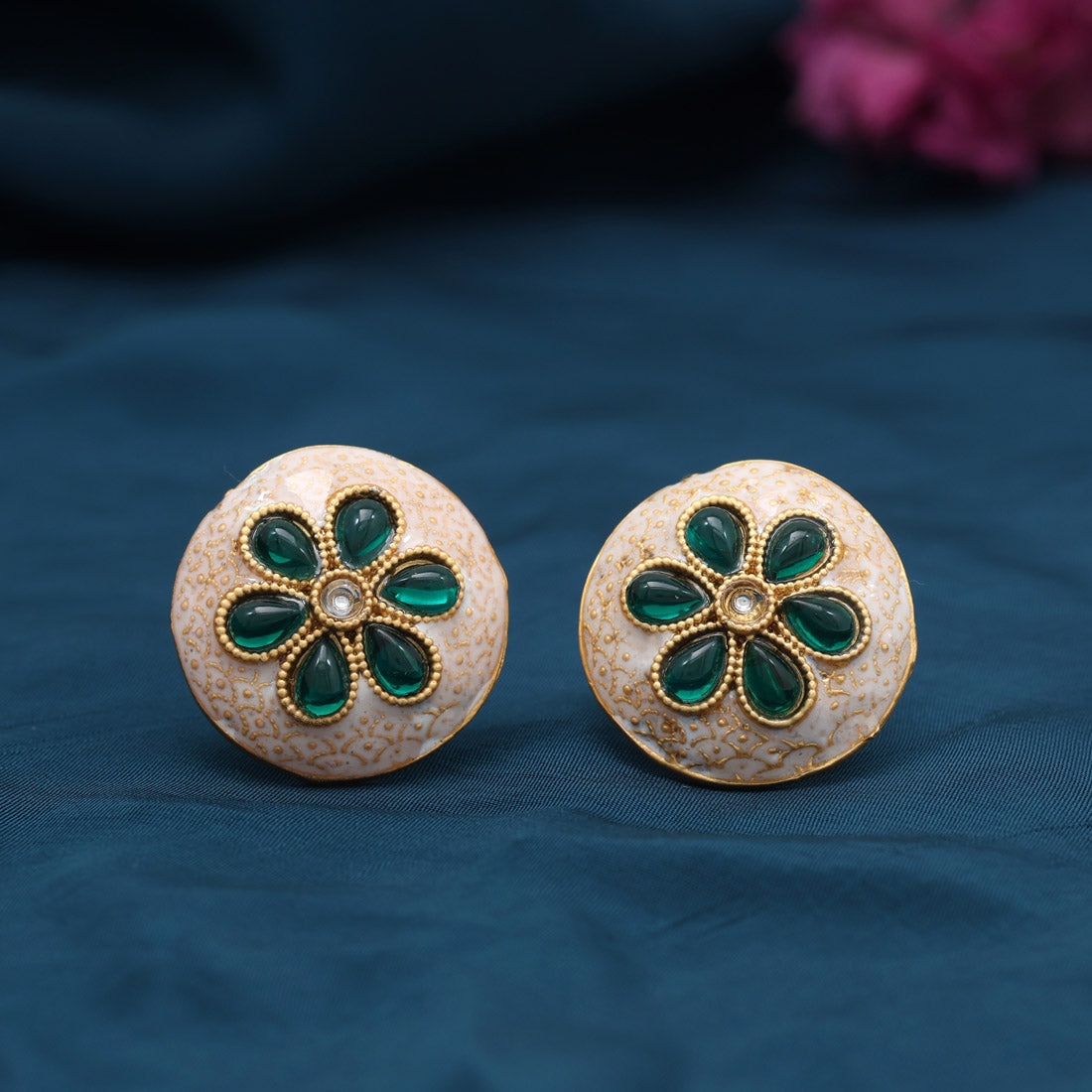 Green Color Stud Earrings (STUD228GRN) - Preyans.com