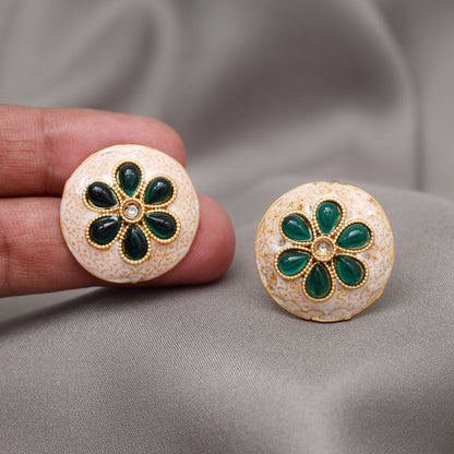 Green Color Stud Earrings (STUD228GRN) - Preyans.com