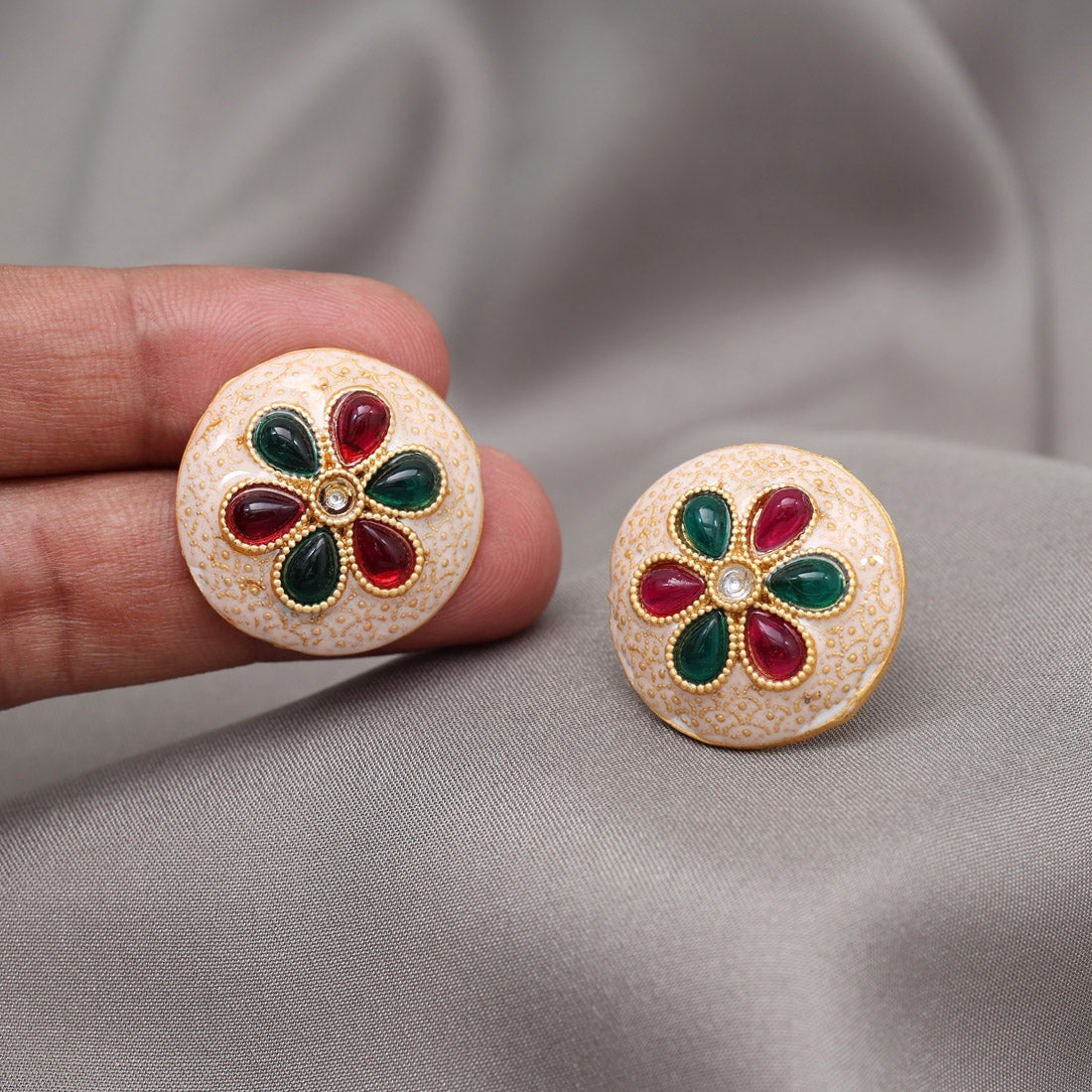 Rani & Green Color Stud Earrings (STUD228RNIGRN) - Preyans.com