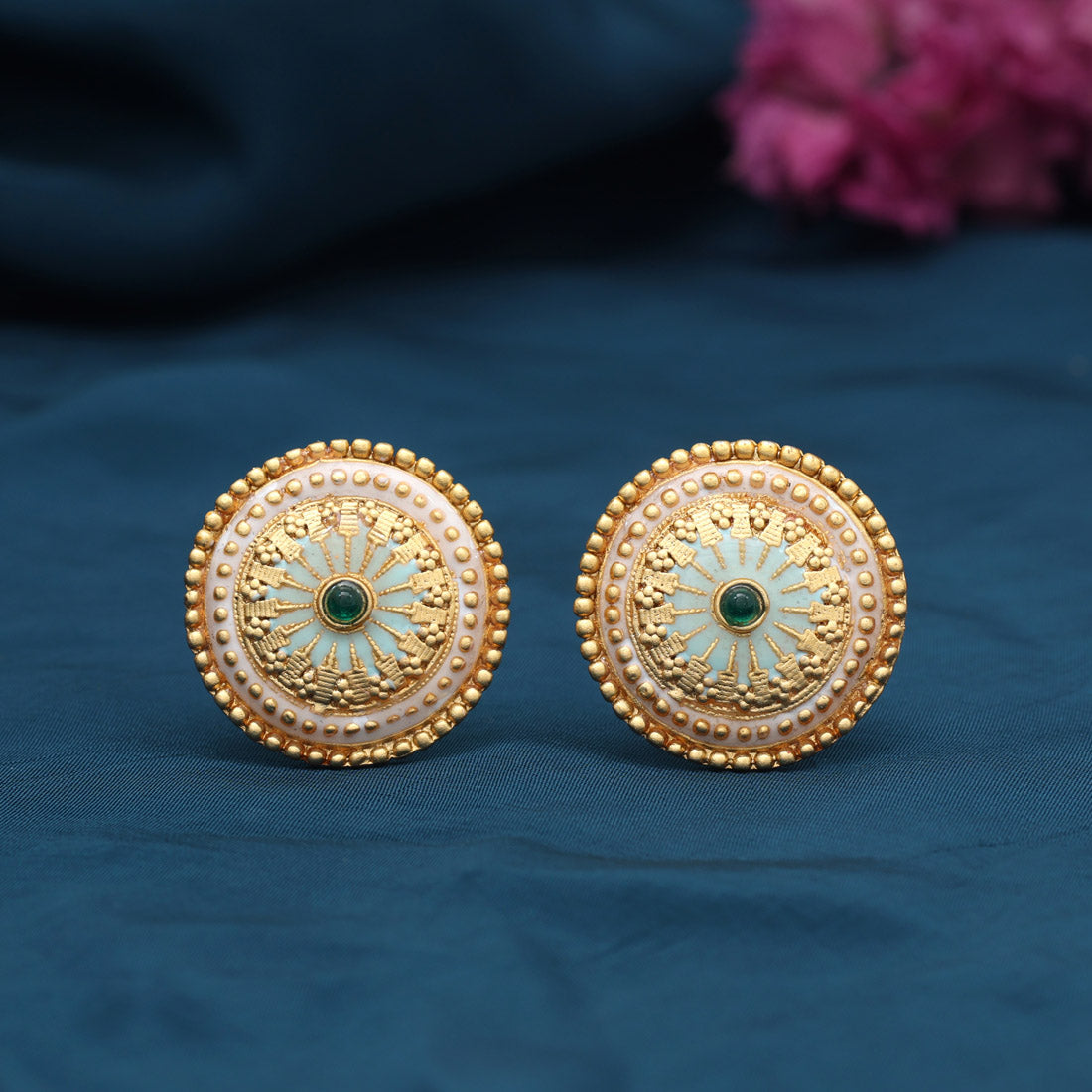 Green Color Stud Earrings (STUD229GRN) - Preyans.com