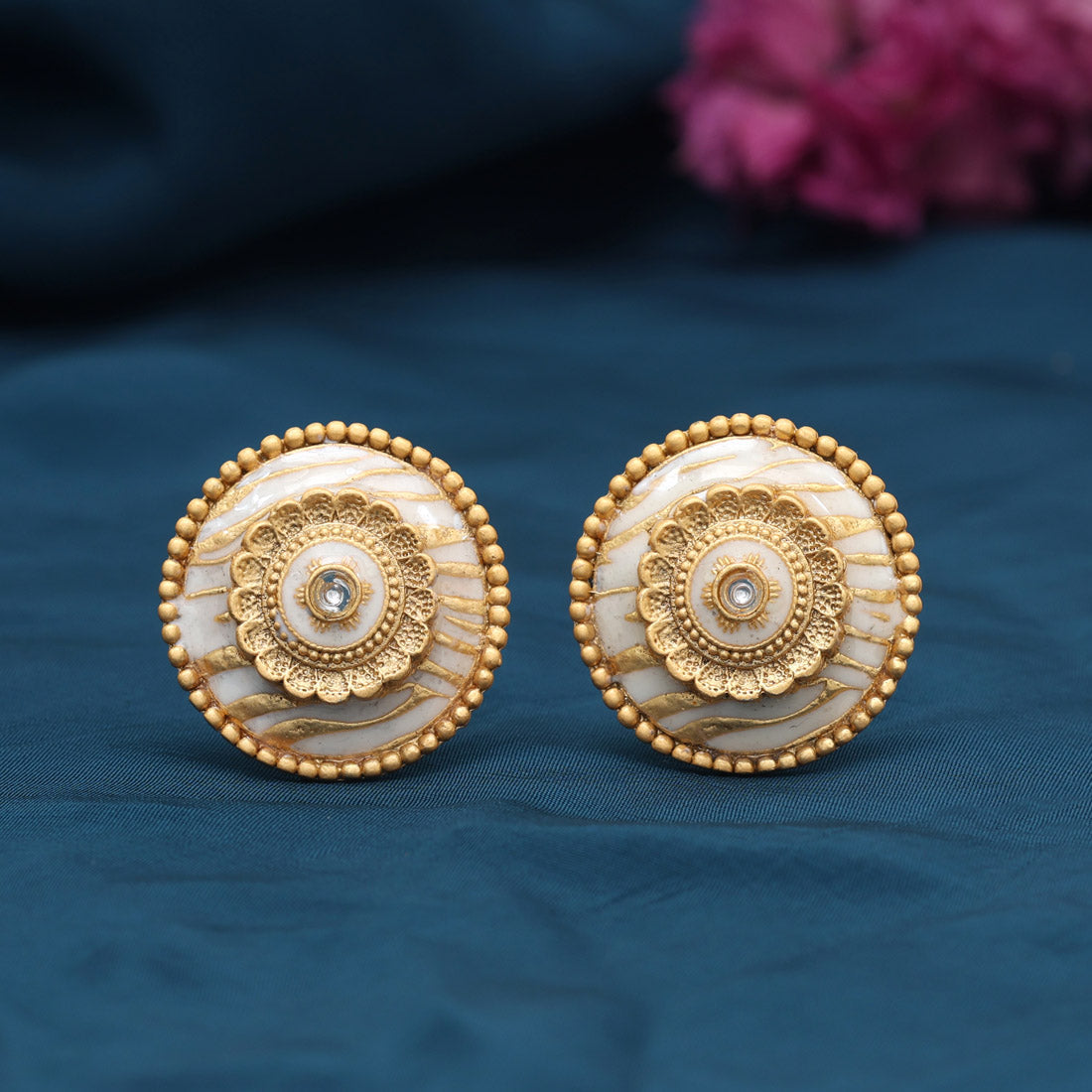 Gold Color Stud Earrings (STUD230GLD) - Preyans.com