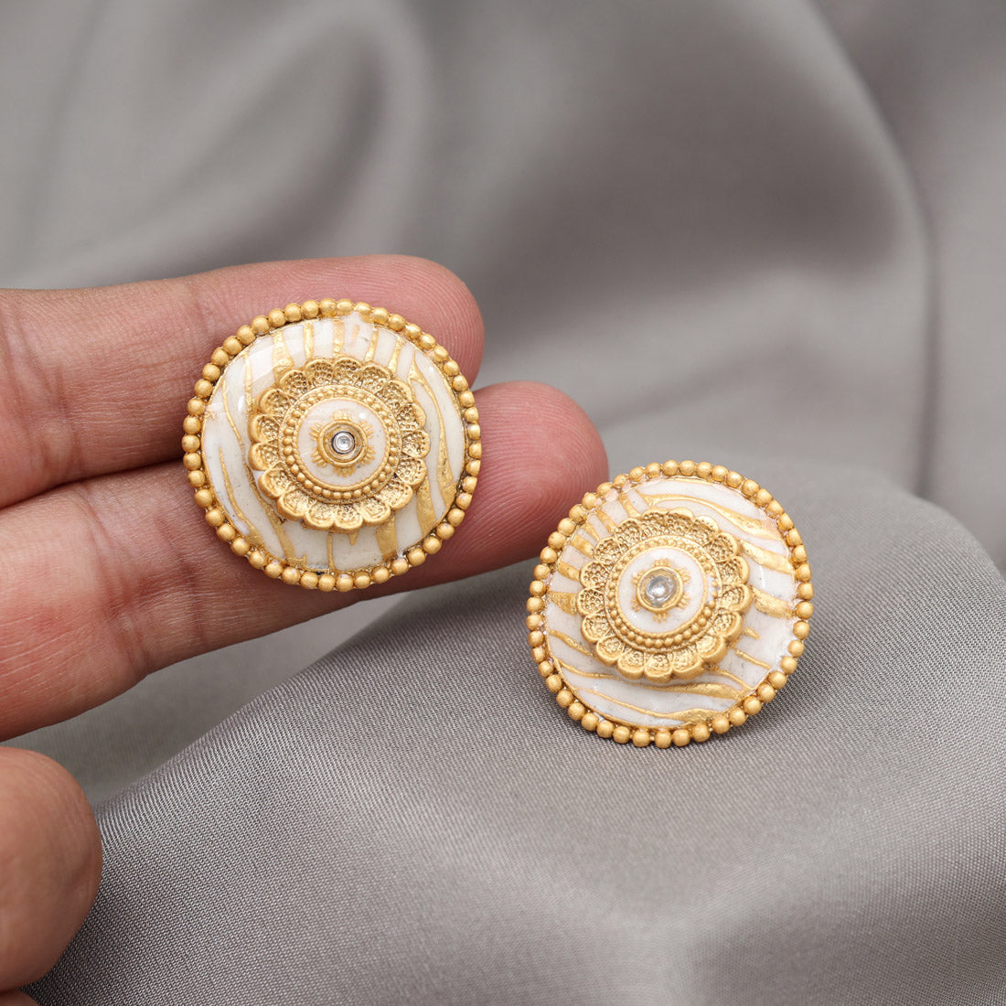 Gold Color Stud Earrings (STUD230GLD) - Preyans.com