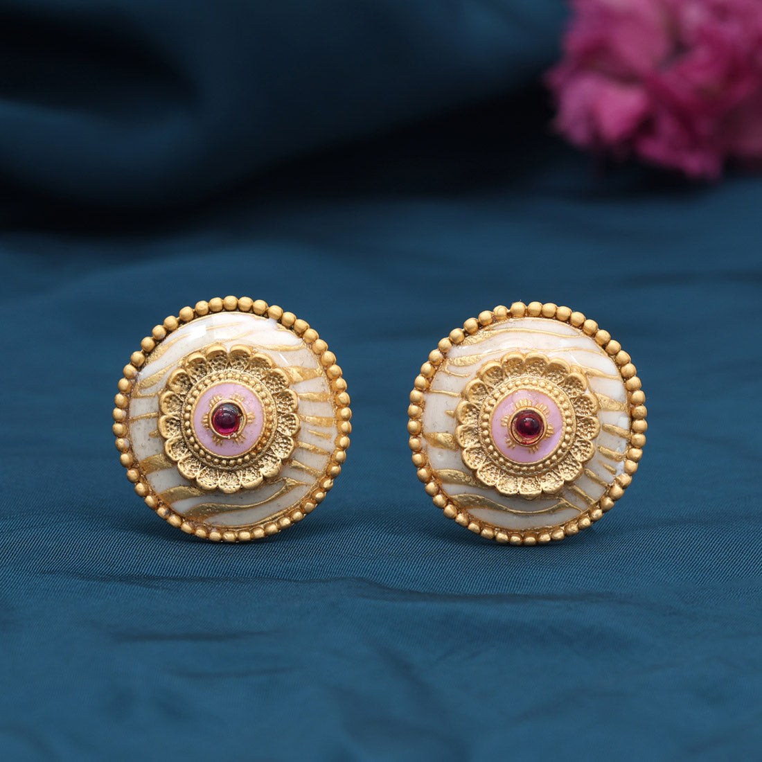 Pink Color Stud Earrings (STUD230PNK) - Preyans.com