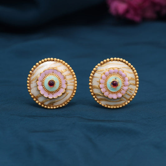 Pink & Pista Green Color Stud Earrings (STUD230PNKPGRN) - Preyans.com