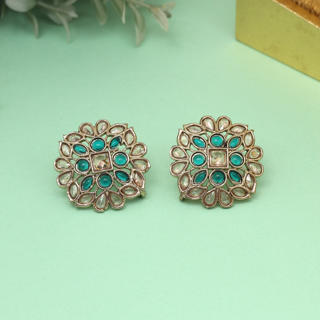Aqua Firozi Color Tops Stud Earrings - Preyans.com