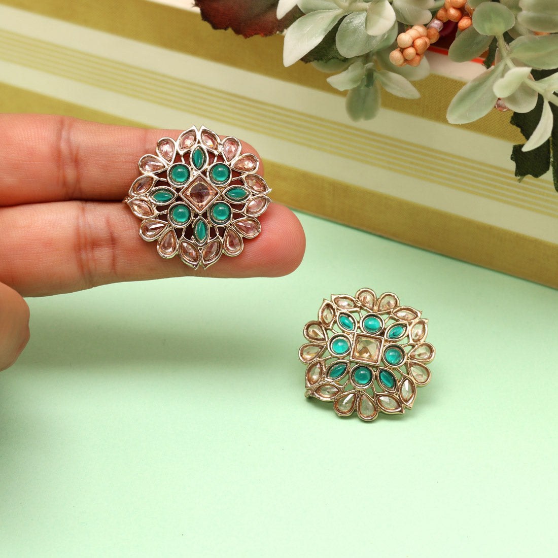 Aqua Firozi Color Tops Stud Earrings - Preyans.com