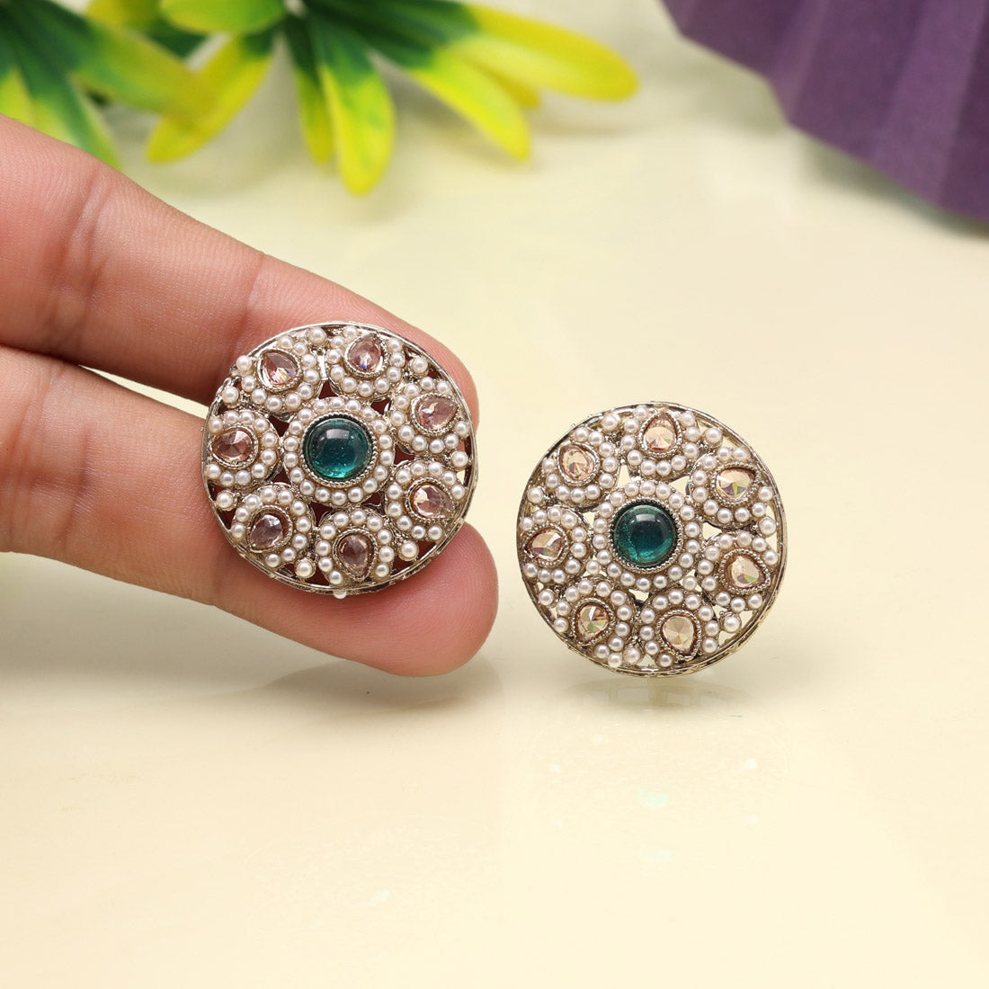 Aqua Firozi Color Tops Stud Earrings - Preyans.com
