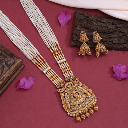 Gold Color Lord Radha Krishna Matte Gold Rajwadi Temple Necklace Set (TPLN584GLD) - preyans.com