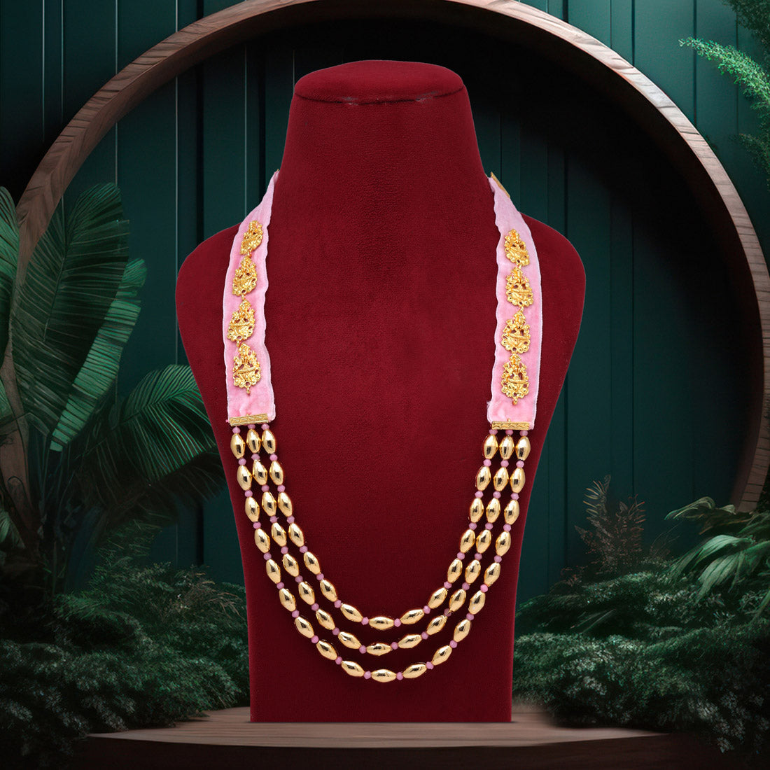 Pink Color Goddess Lakshmi Rajwadi Temple Necklace (TPLN607PNK) - preyans.com