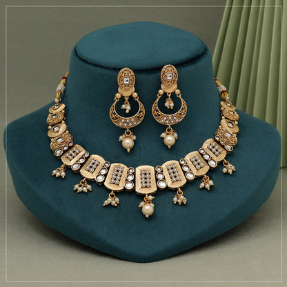 White Color Rajwadi Matte Gold Necklace Set (TPLN626WHT) - preyans.com