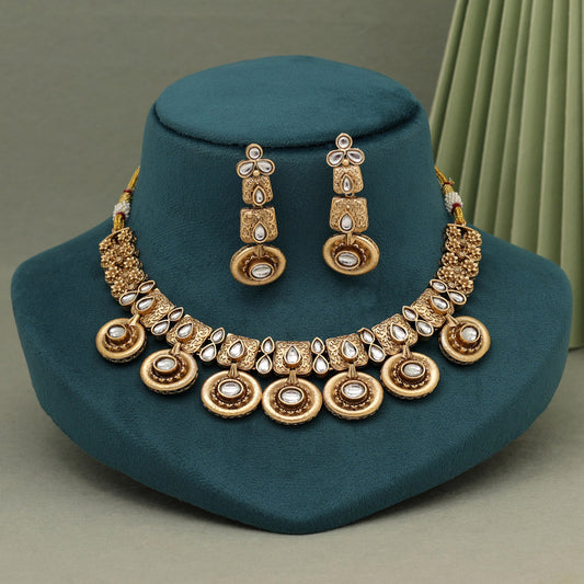 White Color Rajwadi Matte Gold Necklace Set (TPLN636WHT) - preyans.com