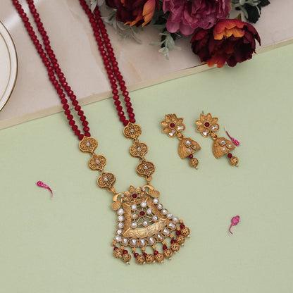 Maroon Color Rajwadi Matte Gold Necklace Set (TPLN638MRN) - preyans.com