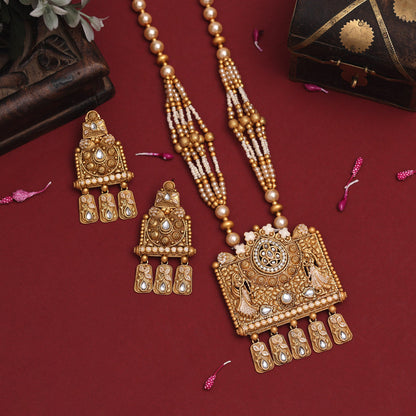 Gold Color Meena Work Rajwadi Matte Gold Necklace Set (TPLN645GLD) - preyans.com