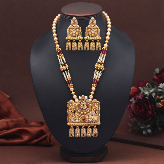 Multi Color Meena Work Rajwadi Matte Gold Necklace Set (TPLN645MLT) - preyans.com