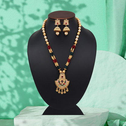 Maroon & Green Color Meena Work Matte Gold Rajwadi Temple Necklace Set (TPLN675MG) - Preyans.com