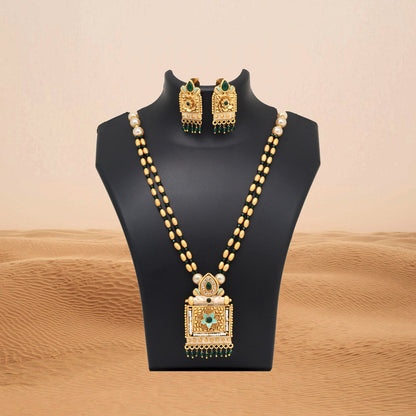 Green Color Meena Work Matte Gold Rajwadi Temple Necklace Set (TPLN691GRN) - Preyans.com