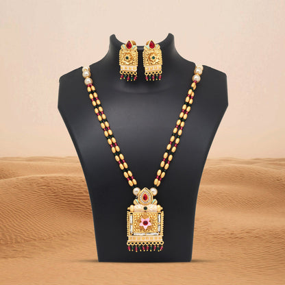 Multi Color Meena Work Matte Gold Rajwadi Temple Necklace Set (TPLN691MLT) - Preyans.com