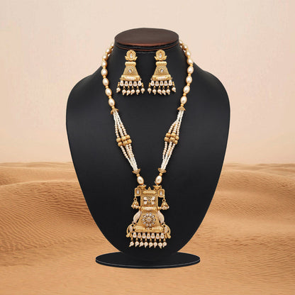 Gold Color Meena Work Matte Gold Rajwadi Temple Necklace Set (TPLN697GLD) - Preyans.com