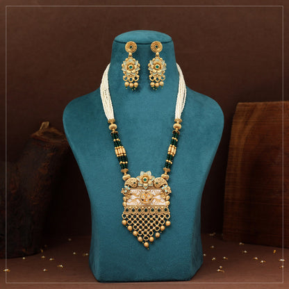 Green Color Matte Gold Rajwadi Temple Necklace Set (TPLN716GRN) - Preyans.com